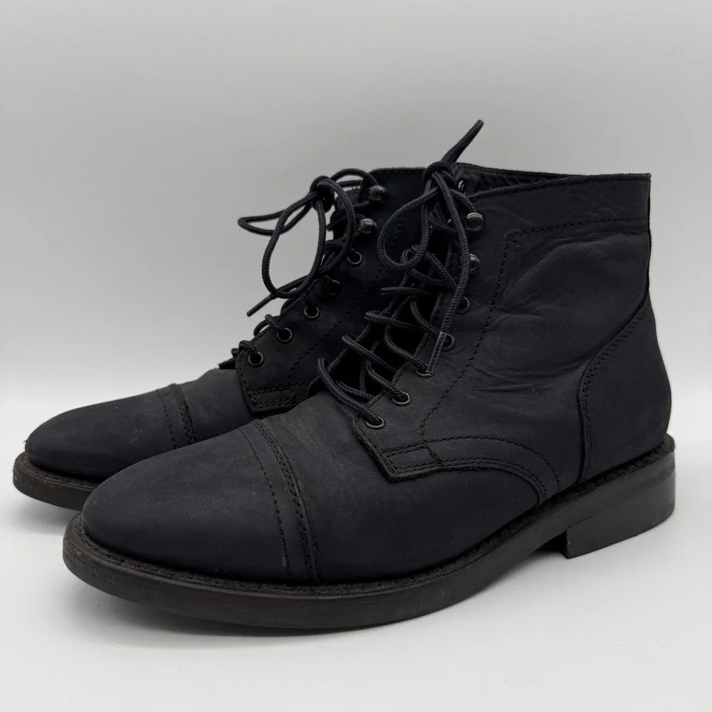 Thursday Boot Co Captain Boot Mens 8.5 Black Matte Leather Lace Up Cap Toe